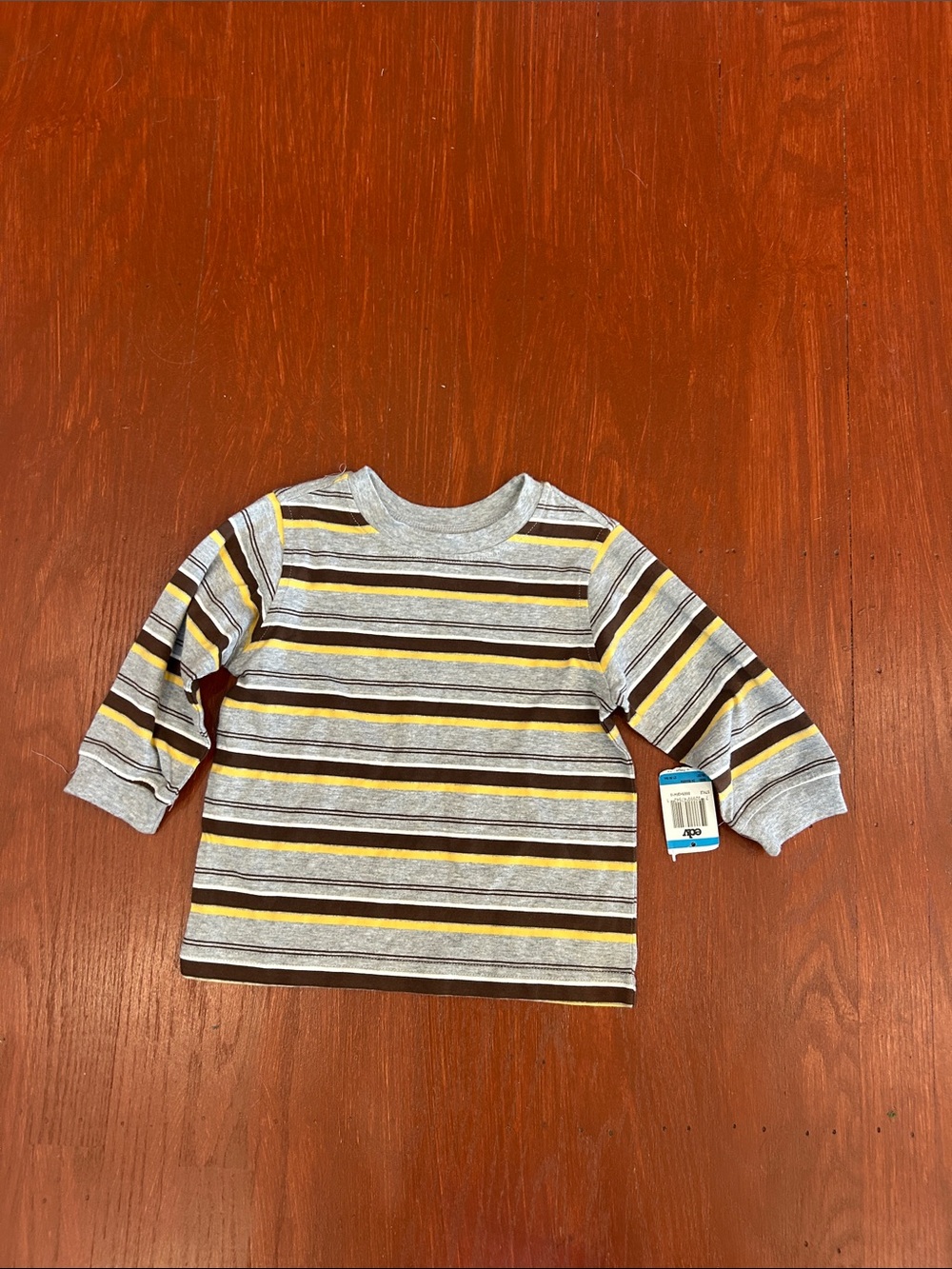 Striped Long-Sleeve Tee in Gray, Brown & Yellow